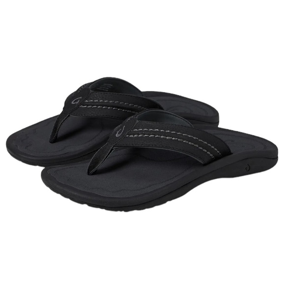 Olukai Black Hokua Flip Flop Sandals - Picture 1 of 11